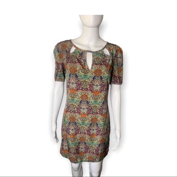 Maude Chai Garden Print Exposed Zipper Back Sheath Dress Size Small - Picture 1 of 6